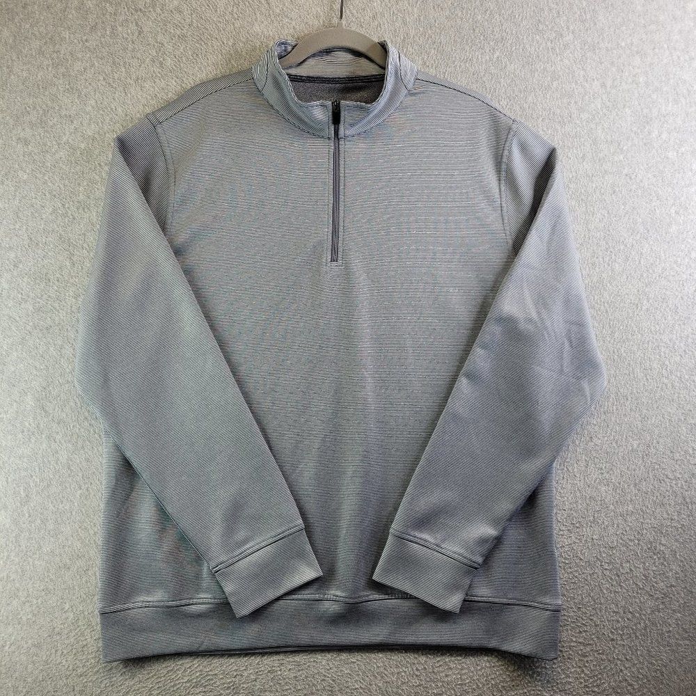 Hickey Freeman Sweater Mens Large Blue Striped 1/4 Zip Golf Performance Stretch
